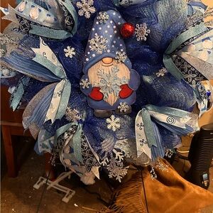 Festive Blue and Silver Holiday Wreath